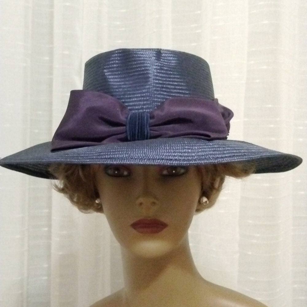 Women's Whittall and Shon Navy Blue Sz 22" Church Dress Hat